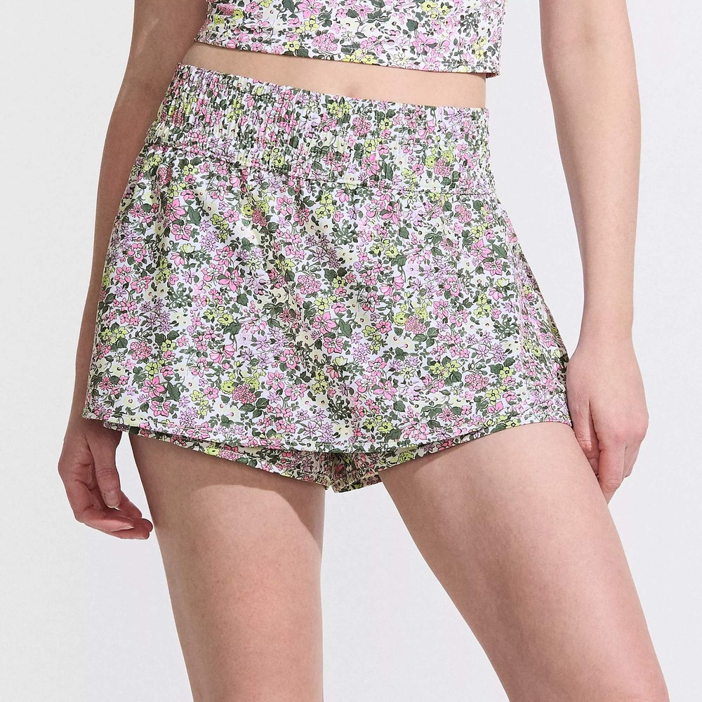 Lands End Womens Tulip Hem Swim Skort Size XL Ditzy Floral Print Smocked Elastic